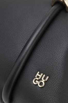Grained faux-leather bag with gold-tone hardware, Black