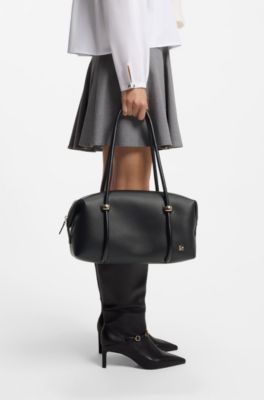 Grained faux-leather bag with gold-tone hardware, Black