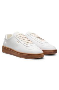 Grained leather trainers with gold-foil branding, Natural