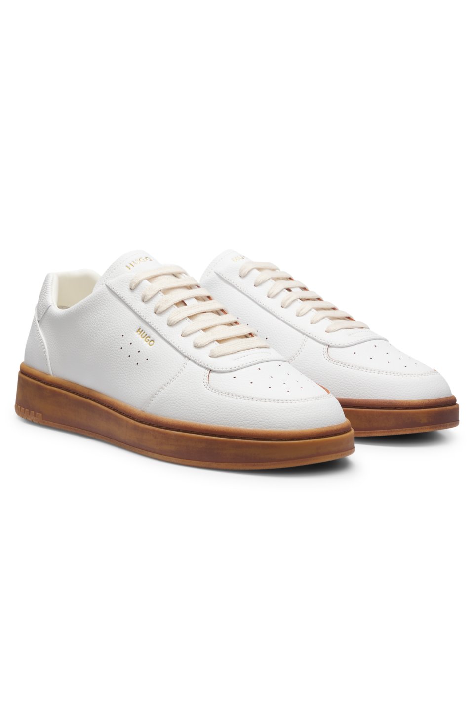 Grained leather trainers with gold-foil branding