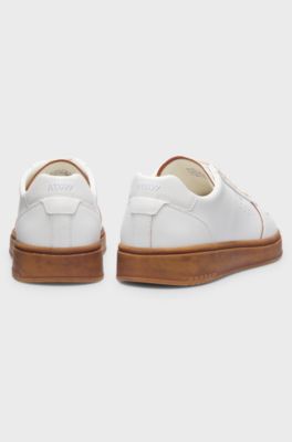 Grained leather trainers with gold-foil branding, Natural