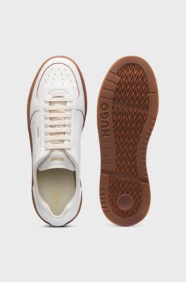 Grained leather trainers with gold-foil branding, Natural
