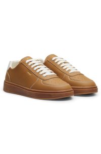 Grained leather trainers with gold-foil branding, Brown