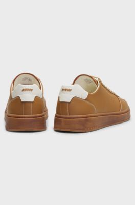 Grained leather trainers with gold-foil branding, Brown