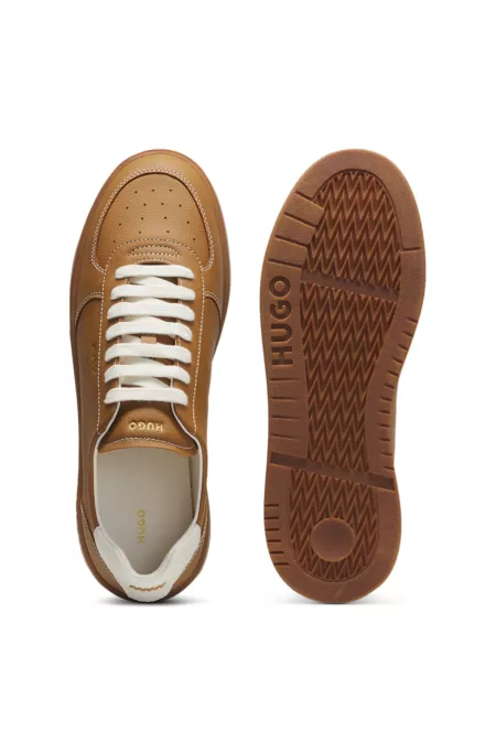 Grained leather trainers with gold-foil branding