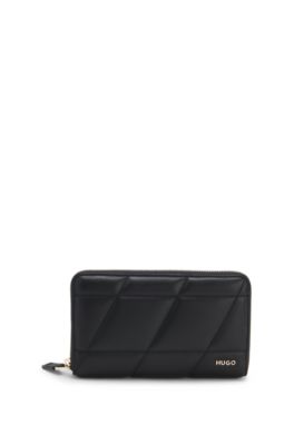 Ziparound wallet in quilted faux leather, Black