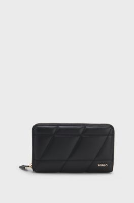 Ziparound wallet in quilted faux leather, Black