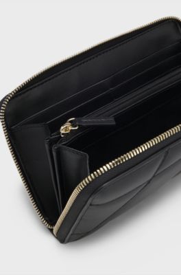 Ziparound wallet in quilted faux leather, Black