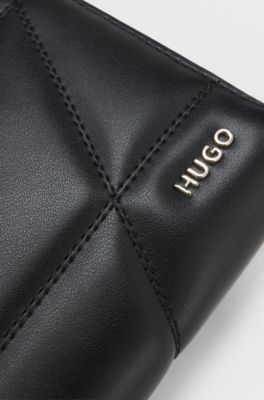 Ziparound wallet in quilted faux leather, Black