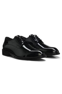 Patent-leather Derby shoes with ornamental stitching, Black