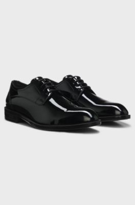 Patent-leather Derby shoes with ornamental stitching, Black