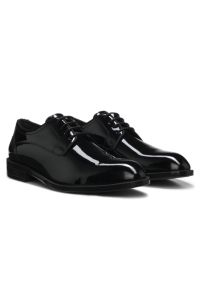 Patent-leather Derby shoes with ornamental stitching, Black