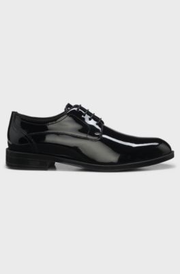 Patent-leather Derby shoes with ornamental stitching, Black