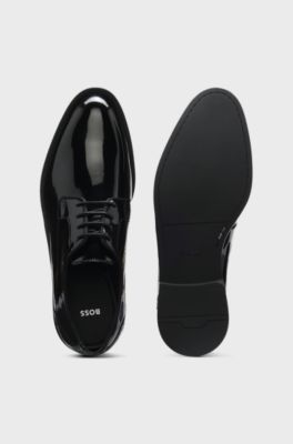 Patent-leather Derby shoes with ornamental stitching, Black