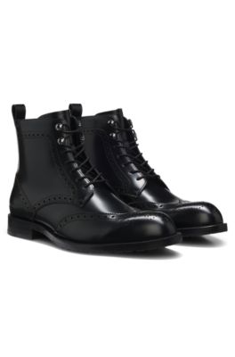 Formal lace-up boots in brushoff leather, Black