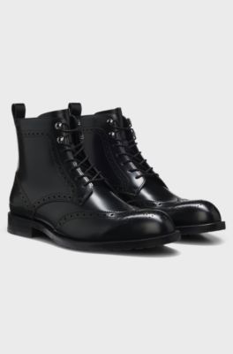 Formal lace-up boots in brushoff leather, Black