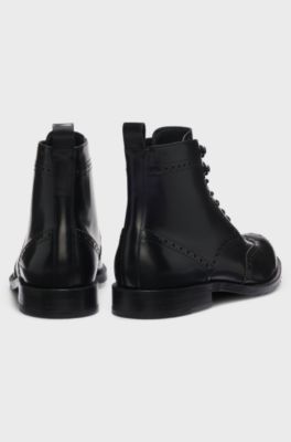 Formal lace-up boots in brushoff leather, Black