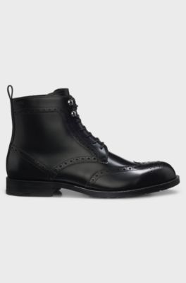 Formal lace-up boots in brushoff leather, Black