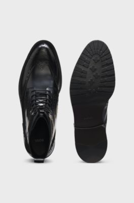 Formal lace-up boots in brushoff leather, Black
