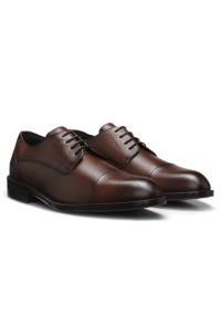 Derby shoes in grained leather with cap toe, Brown