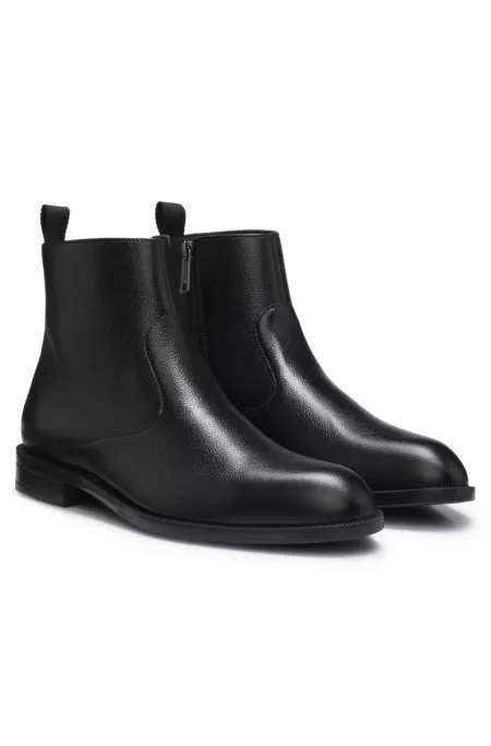 Grained-leather boots with side zip