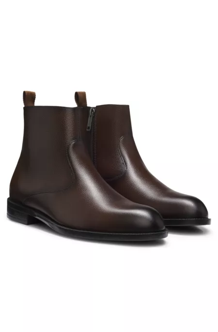 Grained-leather boots with side zip