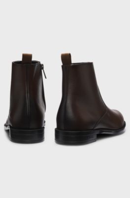 Stivali in pelle martellata con zip laterale, Marrone scuro