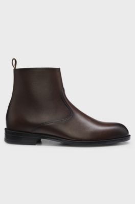 Stivali in pelle martellata con zip laterale, Marrone scuro