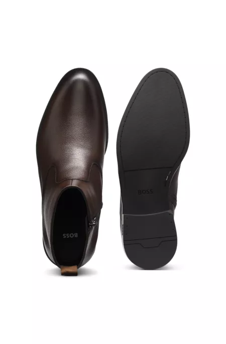 Grained-leather boots with side zip