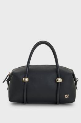 Faux-leather handbag with gold-tone trims, Black
