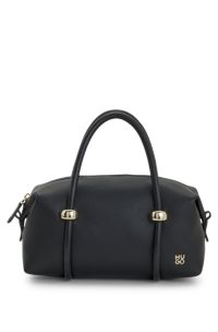 Faux-leather handbag with gold-tone trims, Black
