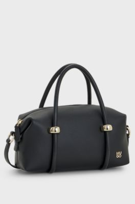 Faux-leather handbag with gold-tone trims, Black