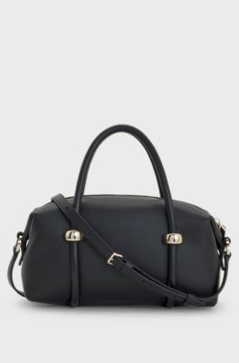 Faux-leather handbag with gold-tone trims, Black