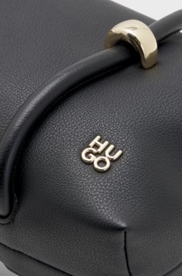 Faux-leather handbag with gold-tone trims, Black