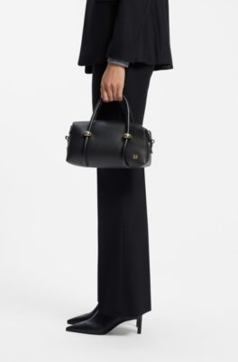 Faux-leather handbag with gold-tone trims, Black