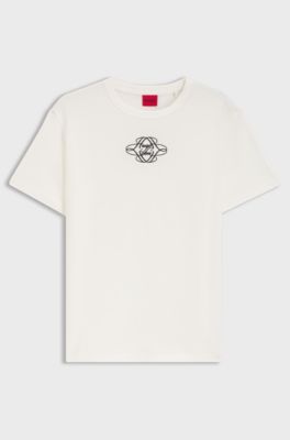 Cotton T-shirt with embroidered logo, Natural