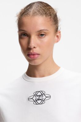 Cotton T-shirt with embroidered logo, Natural