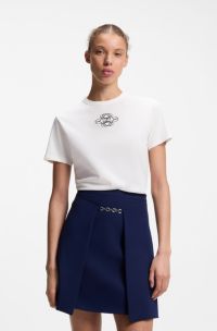 Cotton T-shirt with embroidered logo, Natural