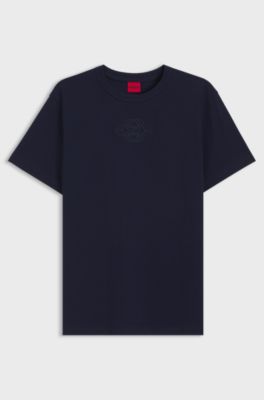 T-shirt i bomuld med broderet logo, M&oslash;rkebl&aring;