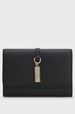Leather wallet with Double-B-monogram plaque, Black