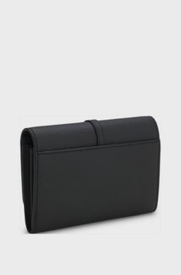 Leather wallet with Double-B-monogram plaque, Black