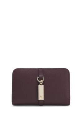 Grained-leather wallet with Double-B-monogram plaque, Dark Red