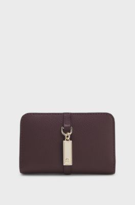 Grained-leather wallet with Double-B-monogram plaque, Dark Red