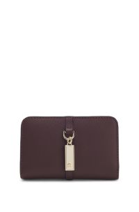 Portefeuille en cuir grain&eacute; avec plaque &agrave; monogramme Double B, Rouge sombre