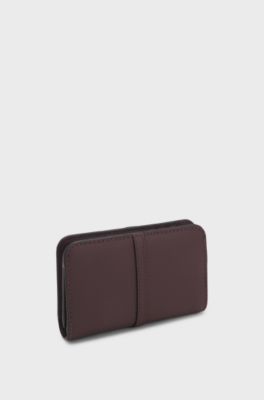 Grained-leather wallet with Double-B-monogram plaque, Dark Red