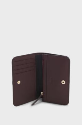 Grained-leather wallet with Double-B-monogram plaque, Dark Red