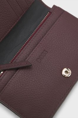 Grained-leather wallet with Double-B-monogram plaque, Dark Red