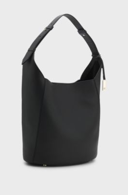 Bucket bag van leer met Double B-monogramplaat, Zwart