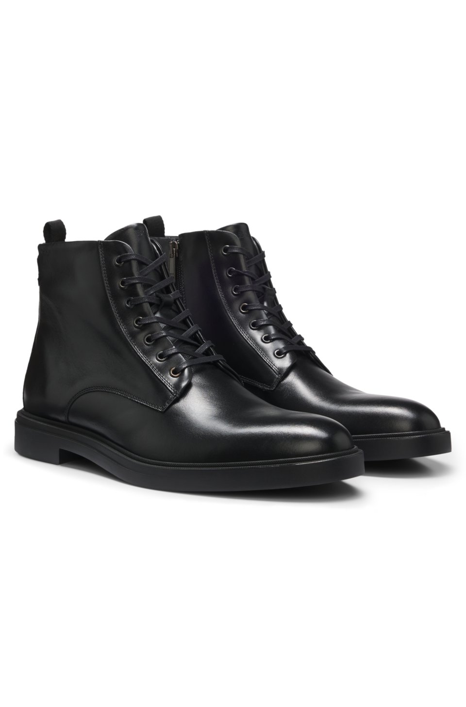Leather lace-up boots with a side zip