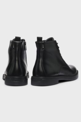 Leather lace-up boots with a side zip, Black
